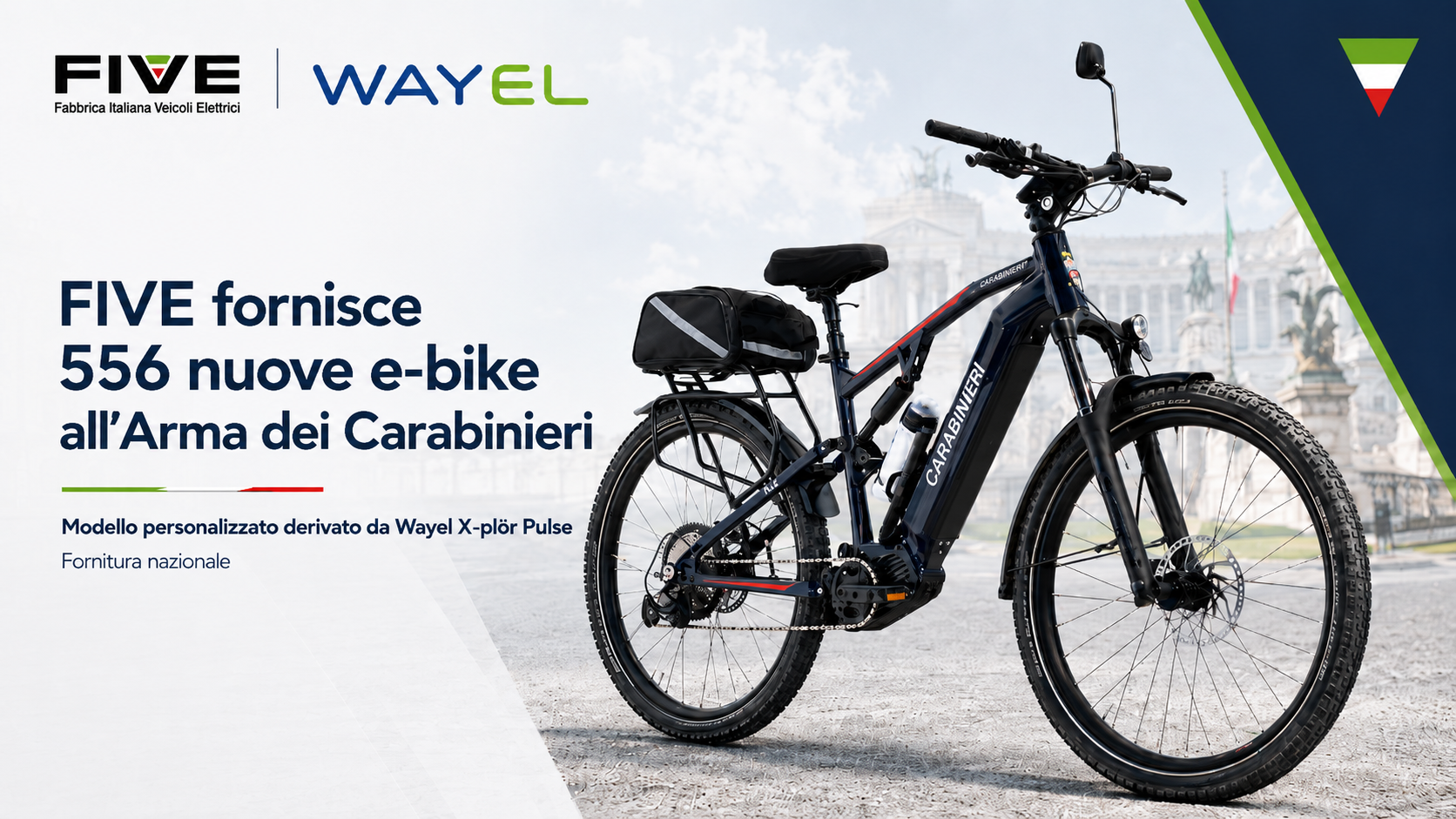 FIVE fornisce 556 nuove e-bike personalizzate all’Arma dei Carabinieri